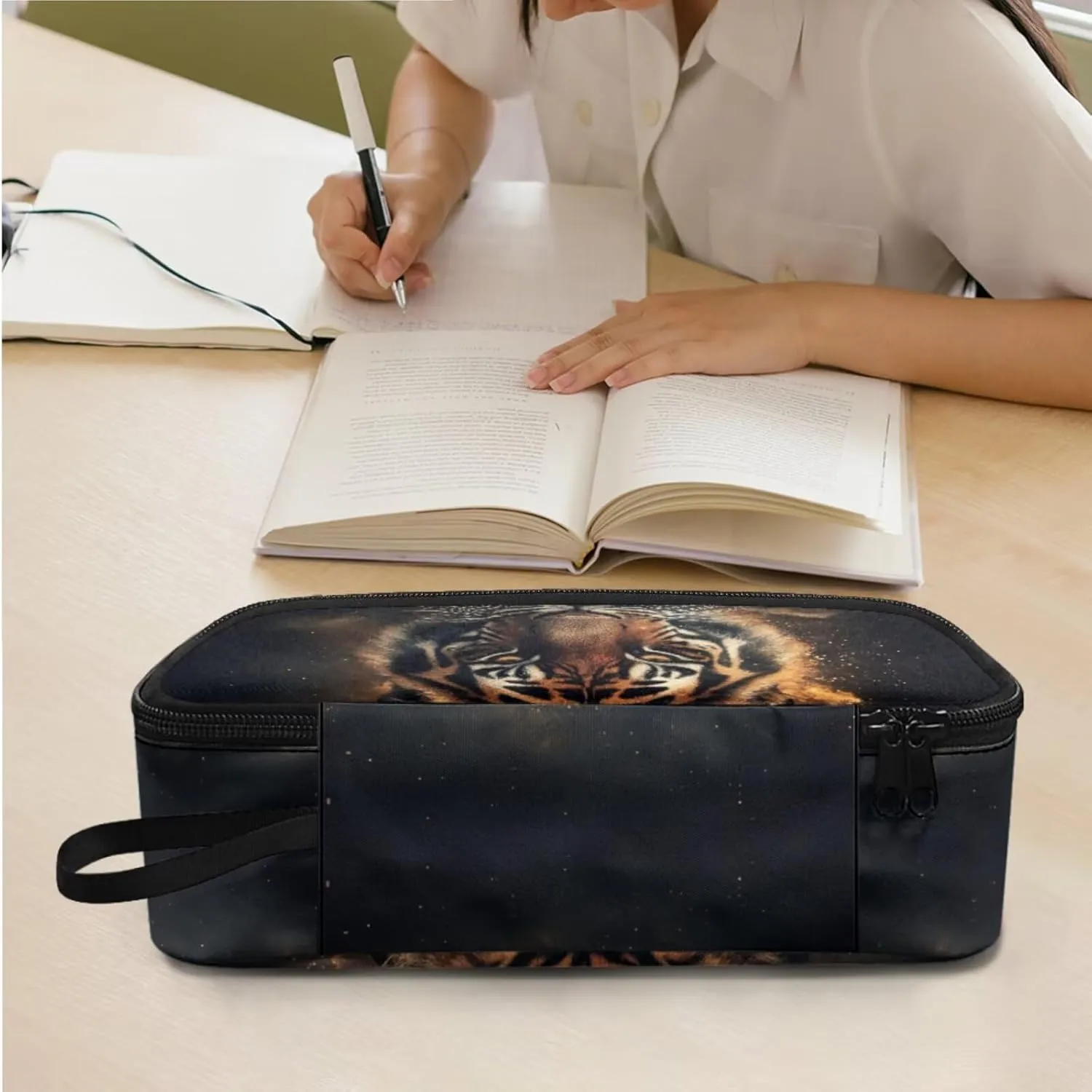 HUGS IDEA Cool Tiger Boys Backpack 10-12 Years Old with Lunch Box Cool Animal School Backpack for Boys 17 Inch School Bag with Lunch Box and Pencil Case Lightweight Book Bags