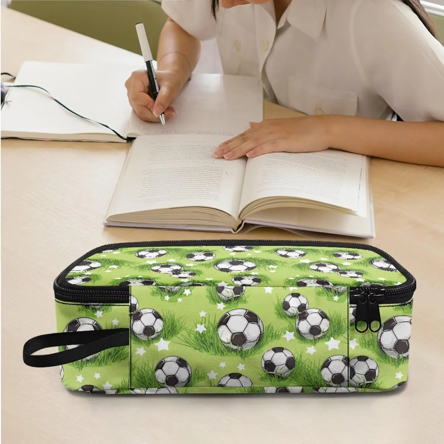 HUGS IDEA Grassland Football Boys Backpack for School 3 Pcs School Backpack for Elementary Kids Cool Soccer School Bag with Lunch Box for Kids Portable Lunchbox for Travel Camping