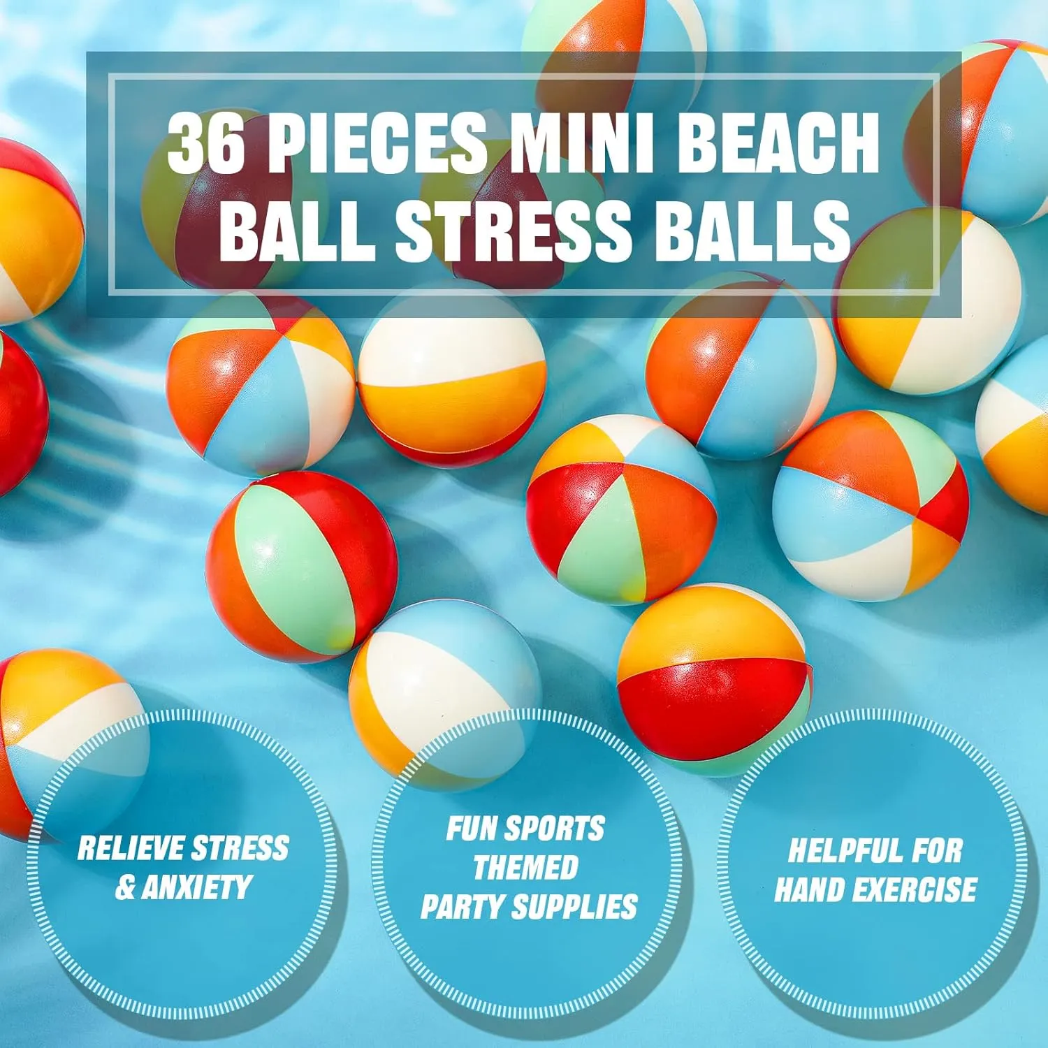 Hungdao 12 Pcs Beach Stress Balls 2.5 Inch Mini Relief Stress Ball Rainbow Beach Swimming Pool Game Toy Foam Sports Toys with Storage Bag for Summer Birthday Party Favor