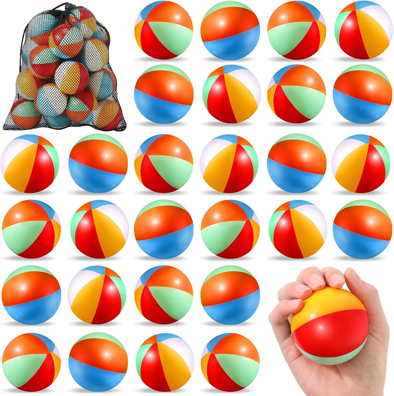 Hungdao 12 Pcs Beach Stress Balls 2.5 Inch Mini Relief Stress Ball Rainbow Beach Swimming Pool Game Toy Foam Sports Toys with Storage Bag for Summer Birthday Party Favor