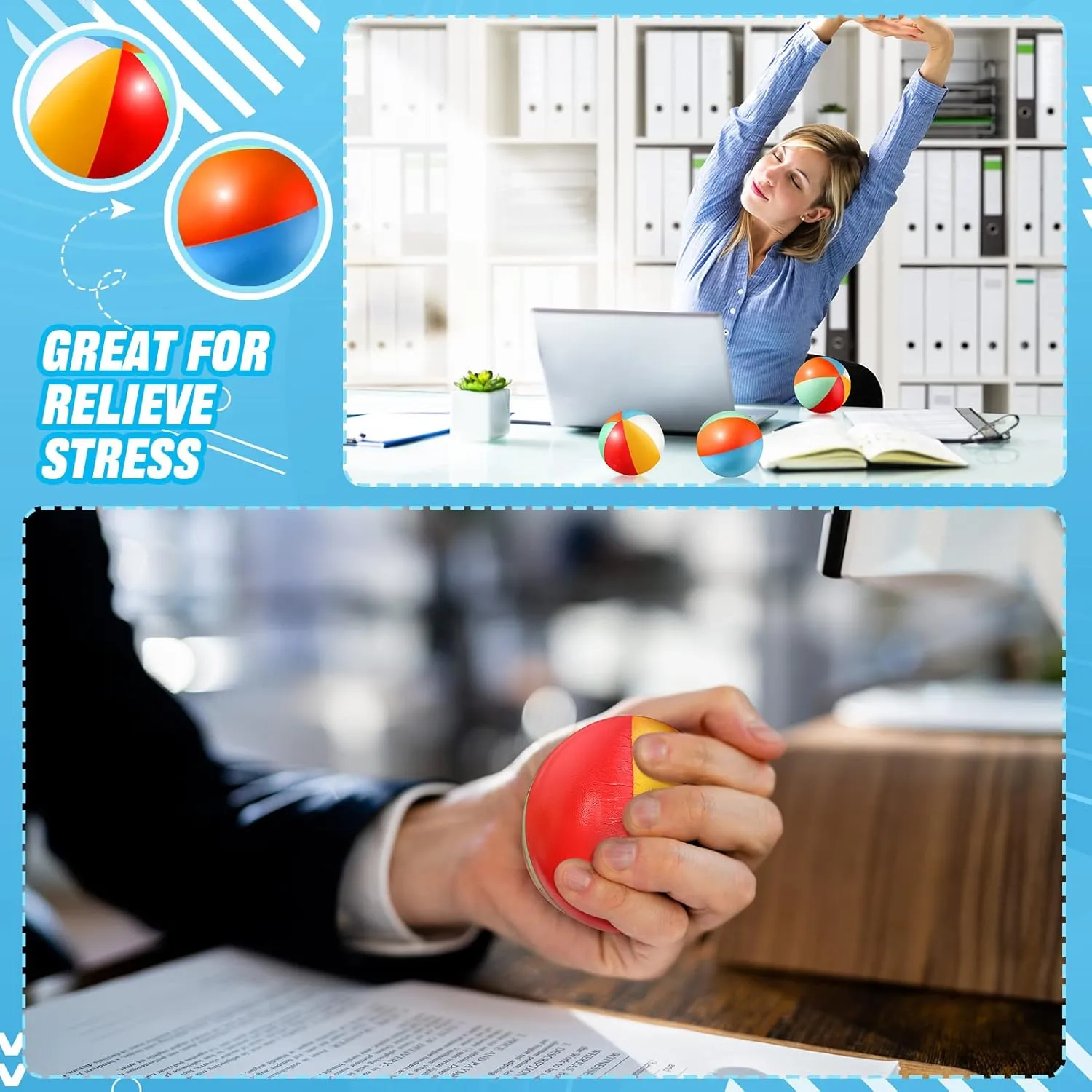 Hungdao 12 Pcs Beach Stress Balls 2.5 Inch Mini Relief Stress Ball Rainbow Beach Swimming Pool Game Toy Foam Sports Toys with Storage Bag for Summer Birthday Party Favor