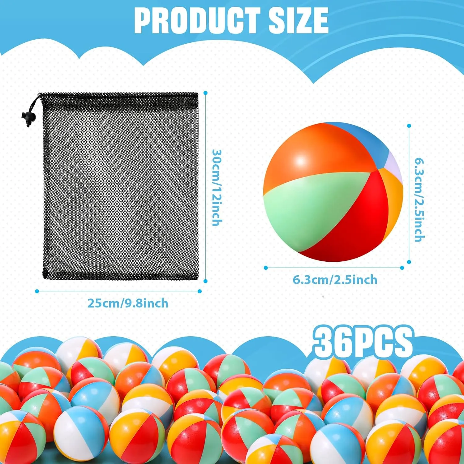 Hungdao 12 Pcs Beach Stress Balls 2.5 Inch Mini Relief Stress Ball Rainbow Beach Swimming Pool Game Toy Foam Sports Toys with Storage Bag for Summer Birthday Party Favor