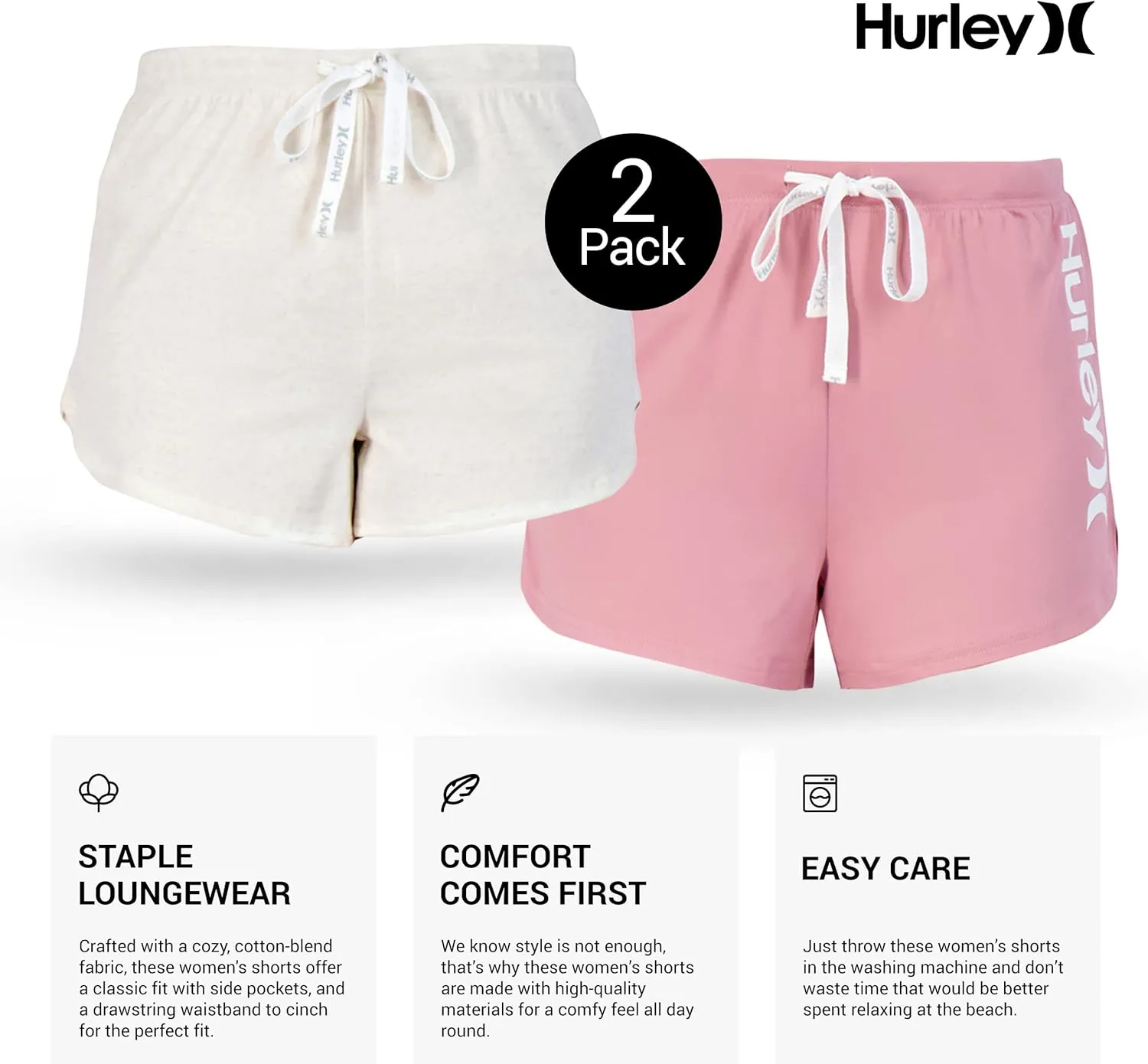 Hurley Pajama Shorts for Women, Hot Summer Shorts for Women Lounge Shorts, Fun Cute Comfy Sleep Shorts for Women 2-Pack
