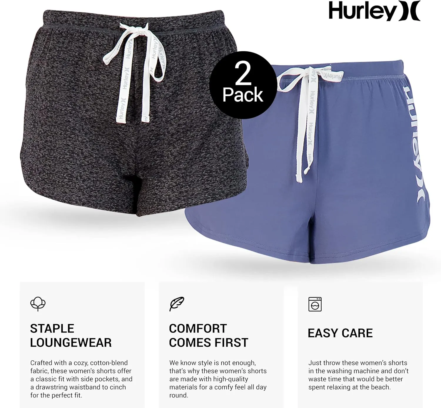 Hurley Pajama Shorts for Women, Hot Summer Shorts for Women Lounge Shorts, Fun Cute Comfy Sleep Shorts for Women 2-Pack