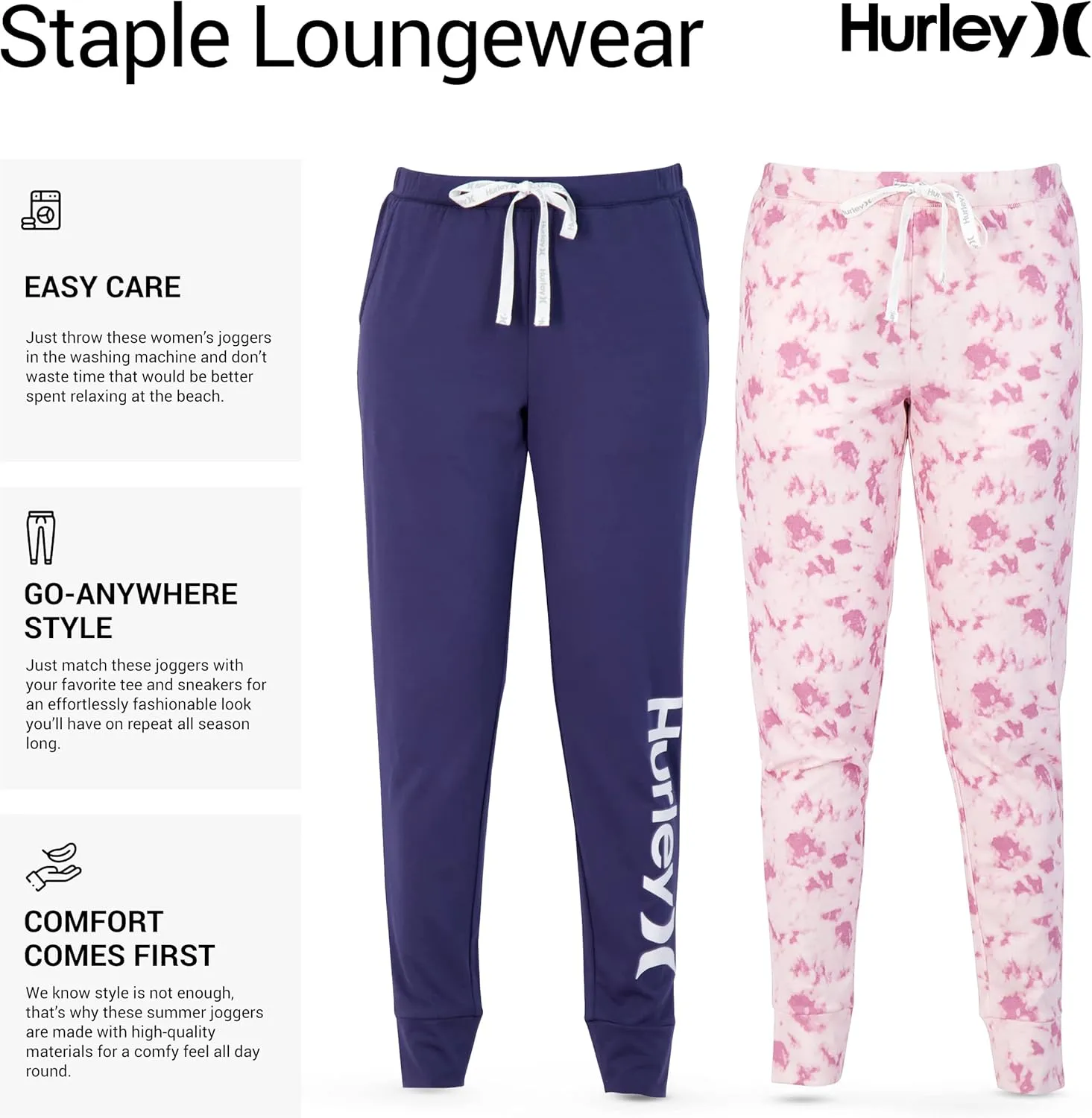 Hurley Womens 2 Pack Pajama Pants, Cute Super Soft Sleep Joggers