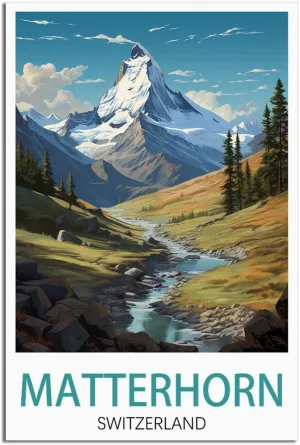 HYBFQXEL Matterhorn Switzerland Vintage Travel Posters Landscape 20x30inch(50x75cm) Canvas Art Posters And Wall Art Pictures Prints Modern Family Bedroom Decor Posters