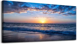 hyidecorart Wall Art Moon Sea blue Ocean Landscape Paintings Bedroom Canvas Art Print wall art for living room Paintings for Wall Decor and Home Decor (20 x 40inch x 1pcs)