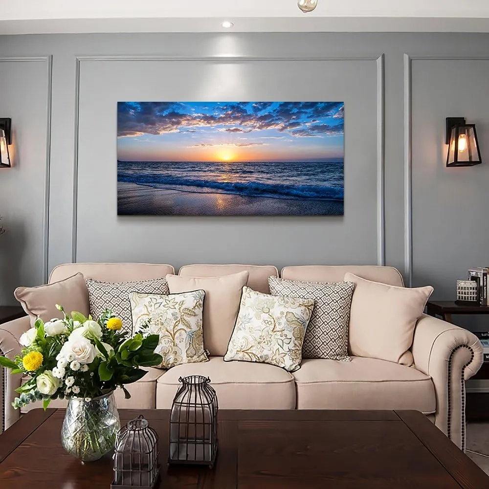 hyidecorart Wall Art Moon Sea blue Ocean Landscape Paintings Bedroom Canvas Art Print wall art for living room Paintings for Wall Decor and Home Decor (20 x 40inch x 1pcs)