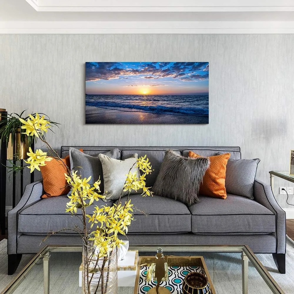 hyidecorart Wall Art Moon Sea blue Ocean Landscape Paintings Bedroom Canvas Art Print wall art for living room Paintings for Wall Decor and Home Decor (24 x 48inch x 1pcs)