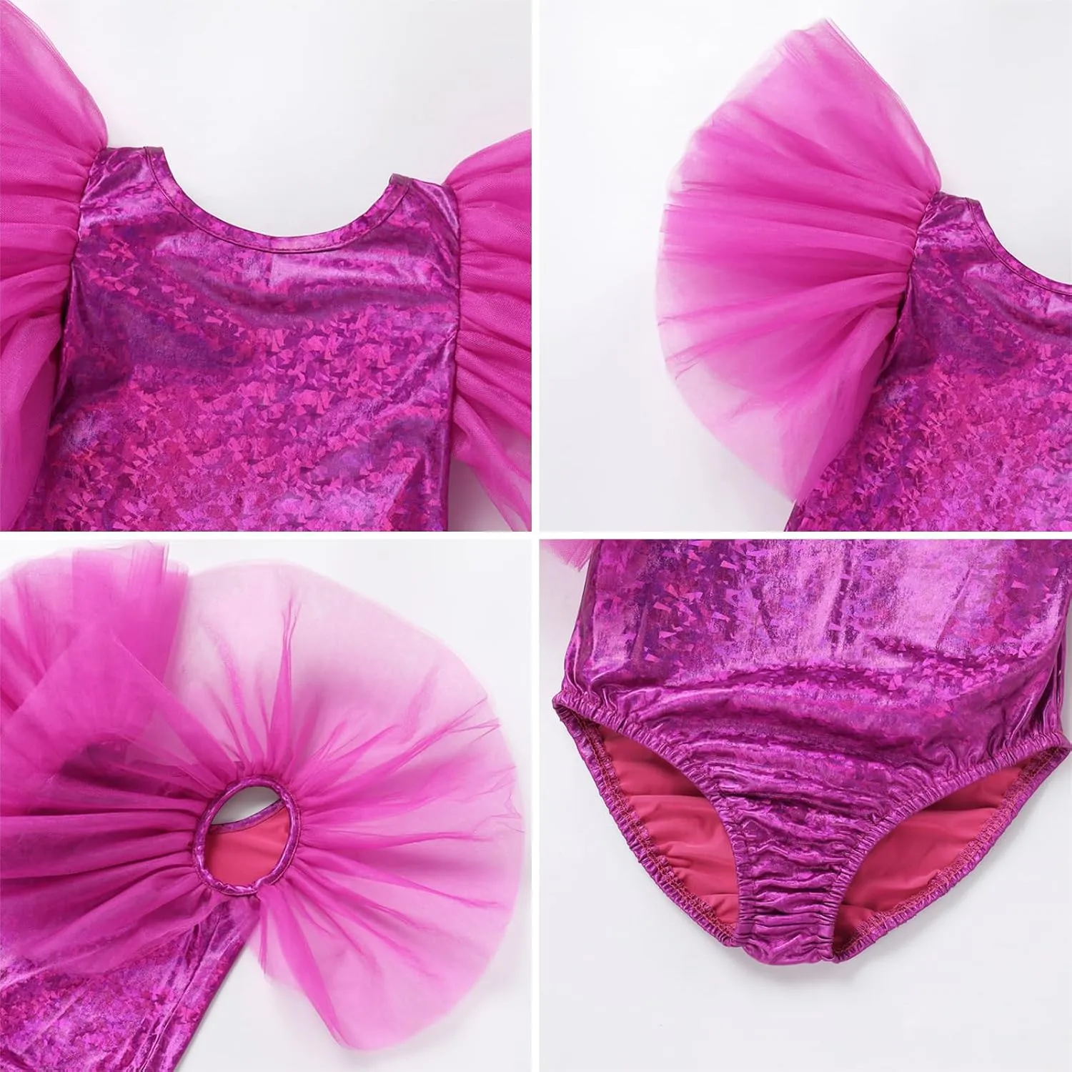 IBAKOM Ballet Leotard for Girls Metallic Flutter Sleeve Halloween Dance Outfit Gymnastics Leotards Kid Xmas Acrobat Costume