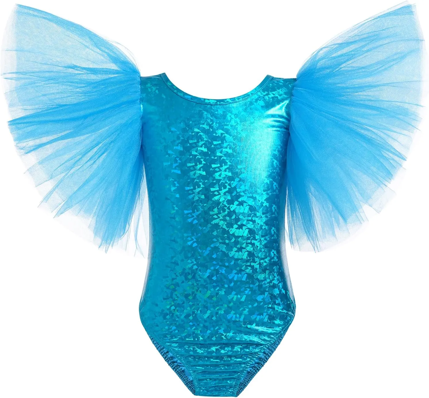 IBAKOM Ballet Leotard for Girls Metallic Flutter Sleeve Halloween Dance Outfit Gymnastics Leotards Kid Xmas Acrobat Costume