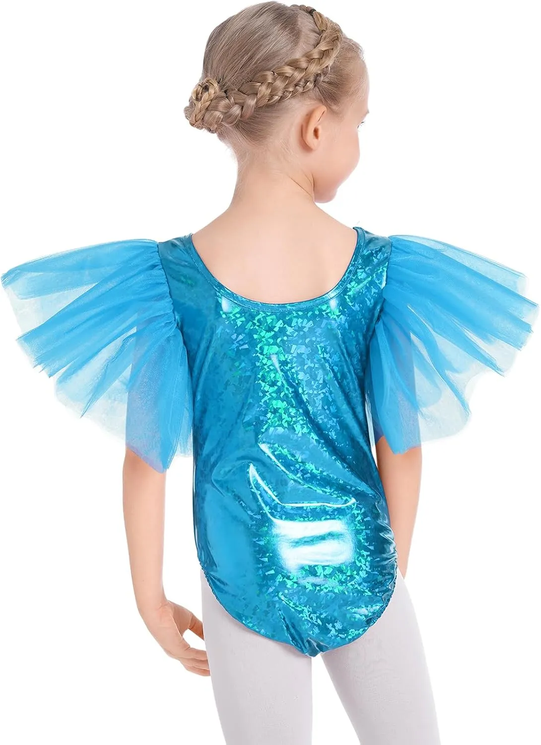IBAKOM Ballet Leotard for Girls Metallic Flutter Sleeve Halloween Dance Outfit Gymnastics Leotards Kid Xmas Acrobat Costume