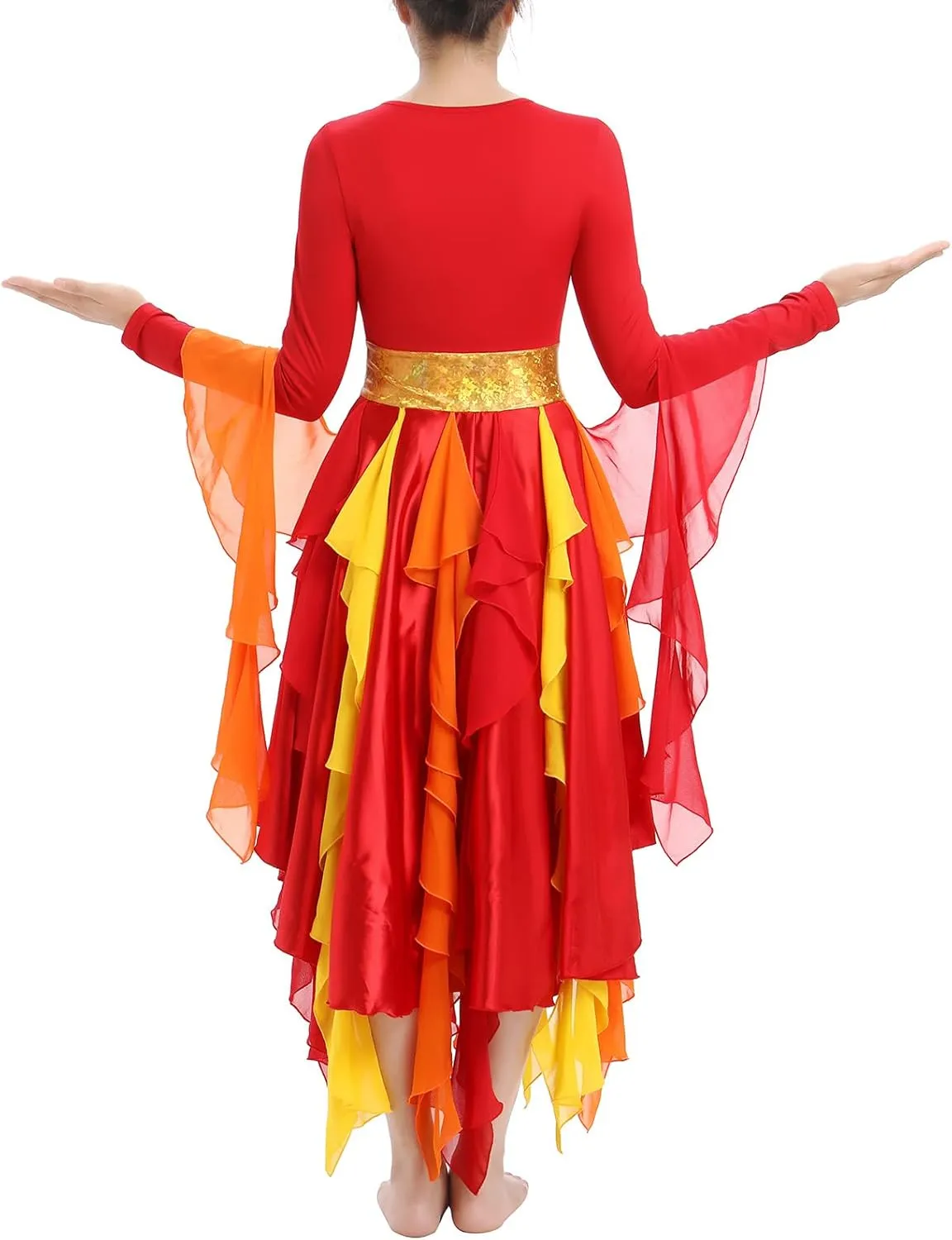 IBAKOM Praise Dance Dress Women Gold Metallic Waist Hankerchief Skirt Dance Overlay and Tunic Worship Liturgical Dancewear