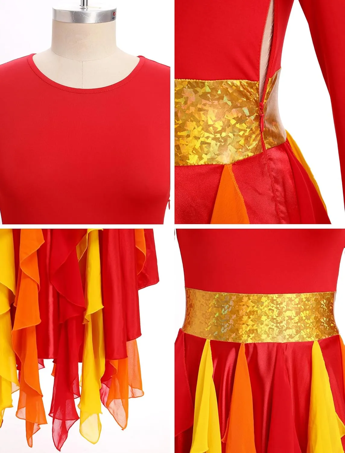 IBAKOM Praise Dance Dress Women Gold Metallic Waist Hankerchief Skirt Dance Overlay and Tunic Worship Liturgical Dancewear