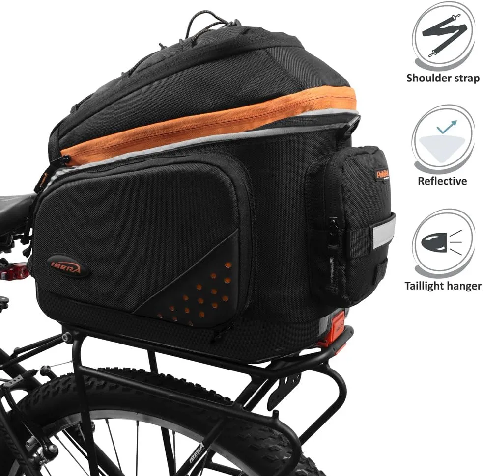 Ibera 2 in 1 PakRak Commuter Bicycle Trunk Bag with Expandable Panniers, Clip On Quick Release Design and Detachable Shoulder Strap