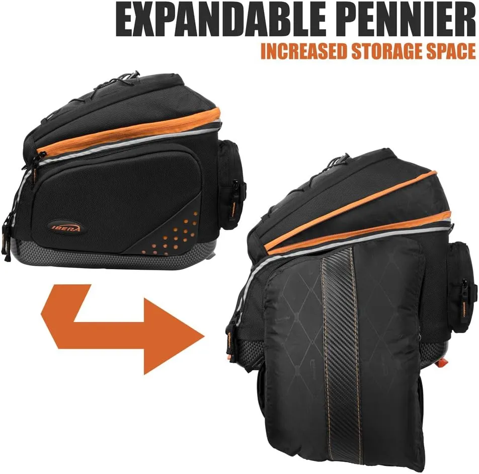 Ibera 2 in 1 PakRak Commuter Bicycle Trunk Bag with Expandable Panniers, Clip On Quick Release Design and Detachable Shoulder Strap