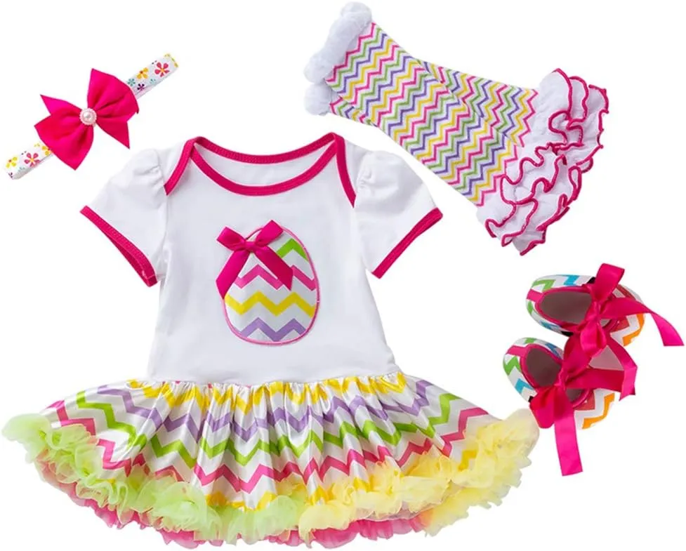 IBTOM CASTLE 3pcs/4pcs Baby Girls 1st Easter Bunny Tutu Dress Headband Leggings Shoes Outfits Bodysuit Princess Costume