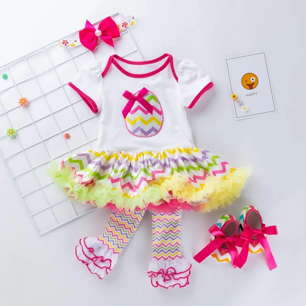 IBTOM CASTLE 3pcs/4pcs Baby Girls 1st Easter Bunny Tutu Dress Headband Leggings Shoes Outfits Bodysuit Princess Costume