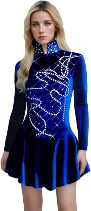 Ice Figure Skating Dress Girls Blue Velvet Skirts Children Dance Costumes Kids