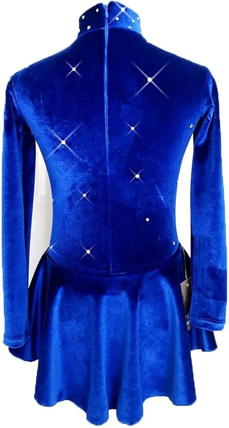 Ice Figure Skating Dress Girls Blue Velvet Skirts Children Dance Costumes Kids