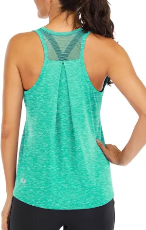 ICTIVE Workout Tops for Women Loose Fit Racerback Mesh Backless Muscle Tank Running Shirts