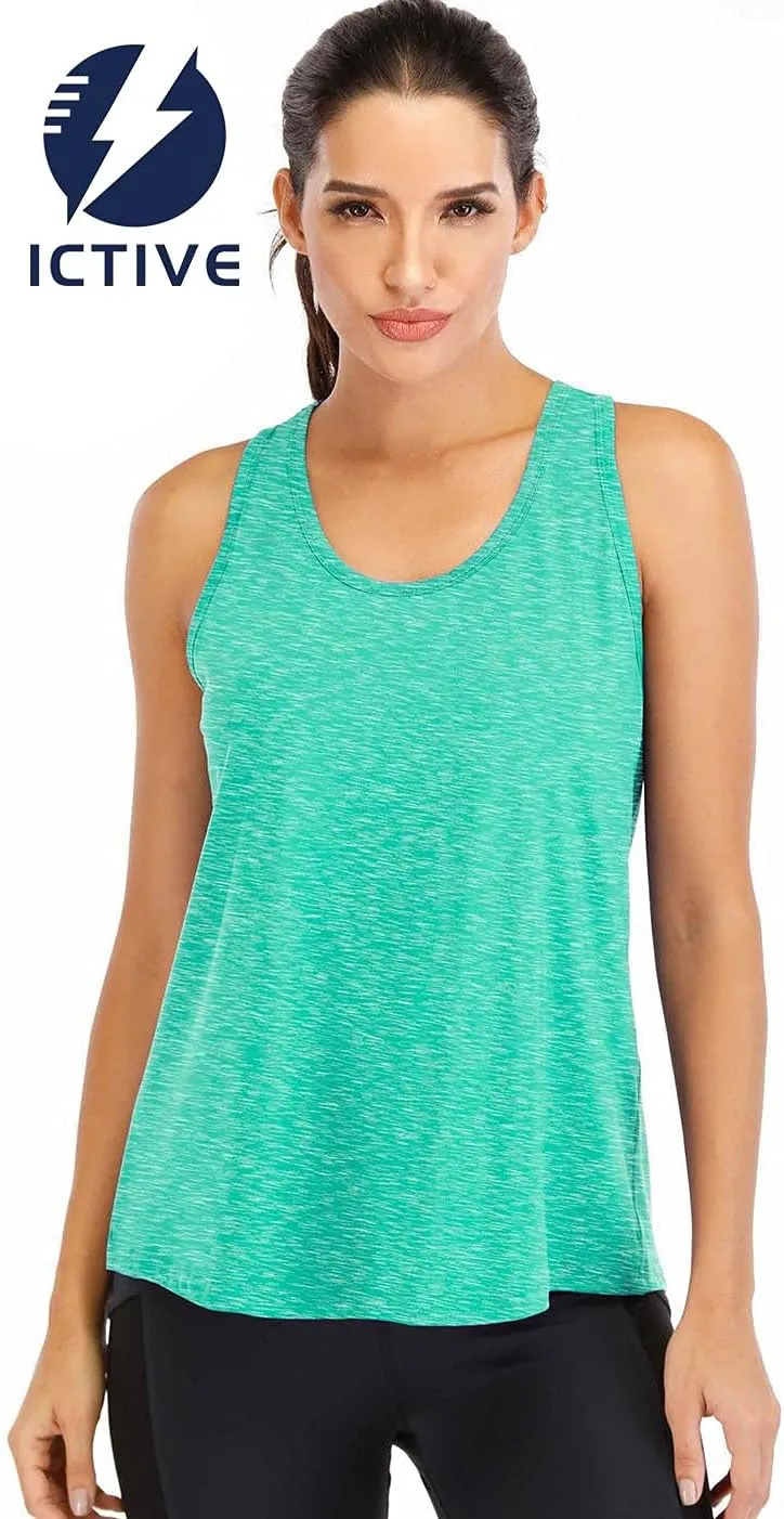 ICTIVE Workout Tops for Women Loose Fit Racerback Mesh Backless Muscle Tank Running Shirts