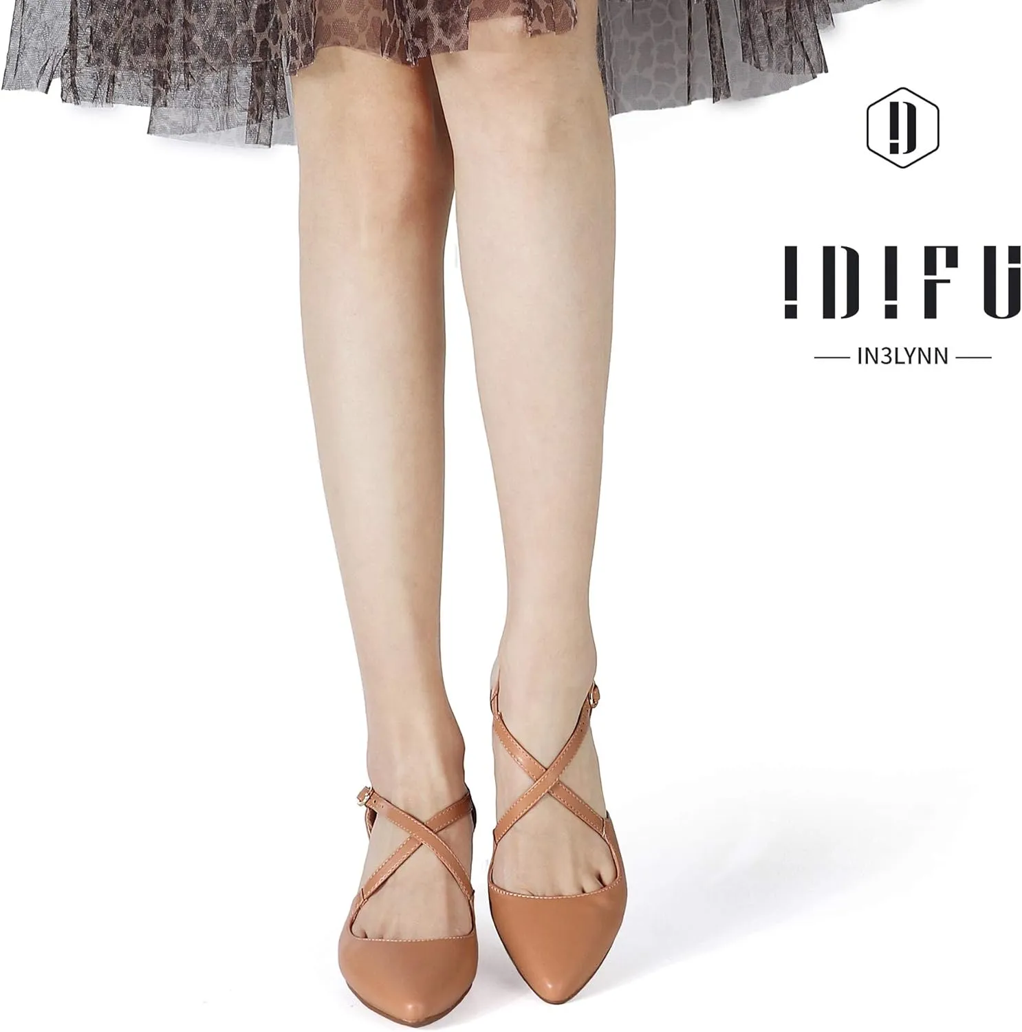 IDIFU Women's Lynn Dress Low Heeled Pumps Closed Pointed Toe Block Chunky Heel Cross Strap Wedding Bridal Party Office Shoes