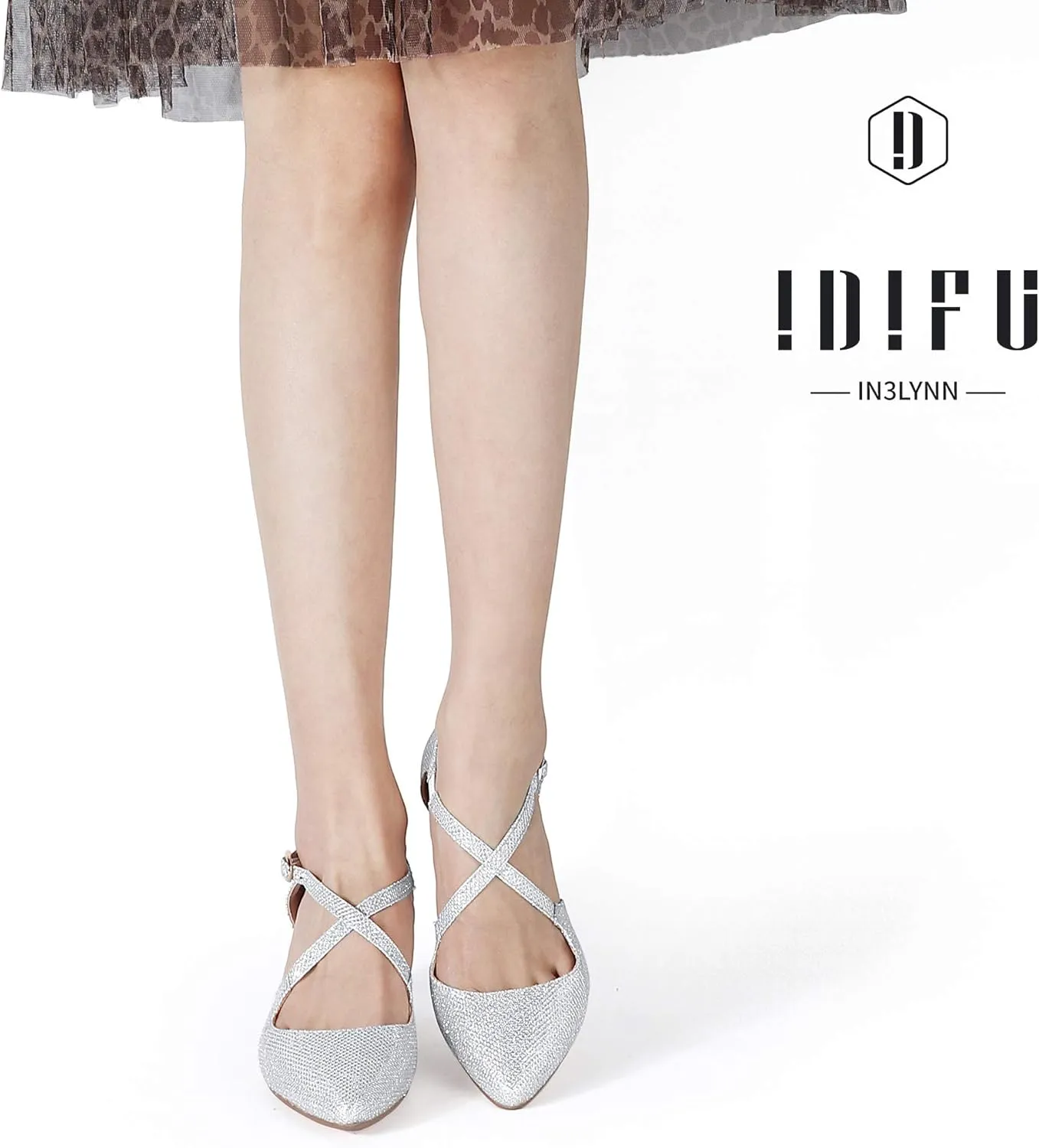 IDIFU Women's Lynn Dress Low Heeled Pumps Closed Pointed Toe Block Chunky Heel Cross Strap Wedding Bridal Party Office Shoes