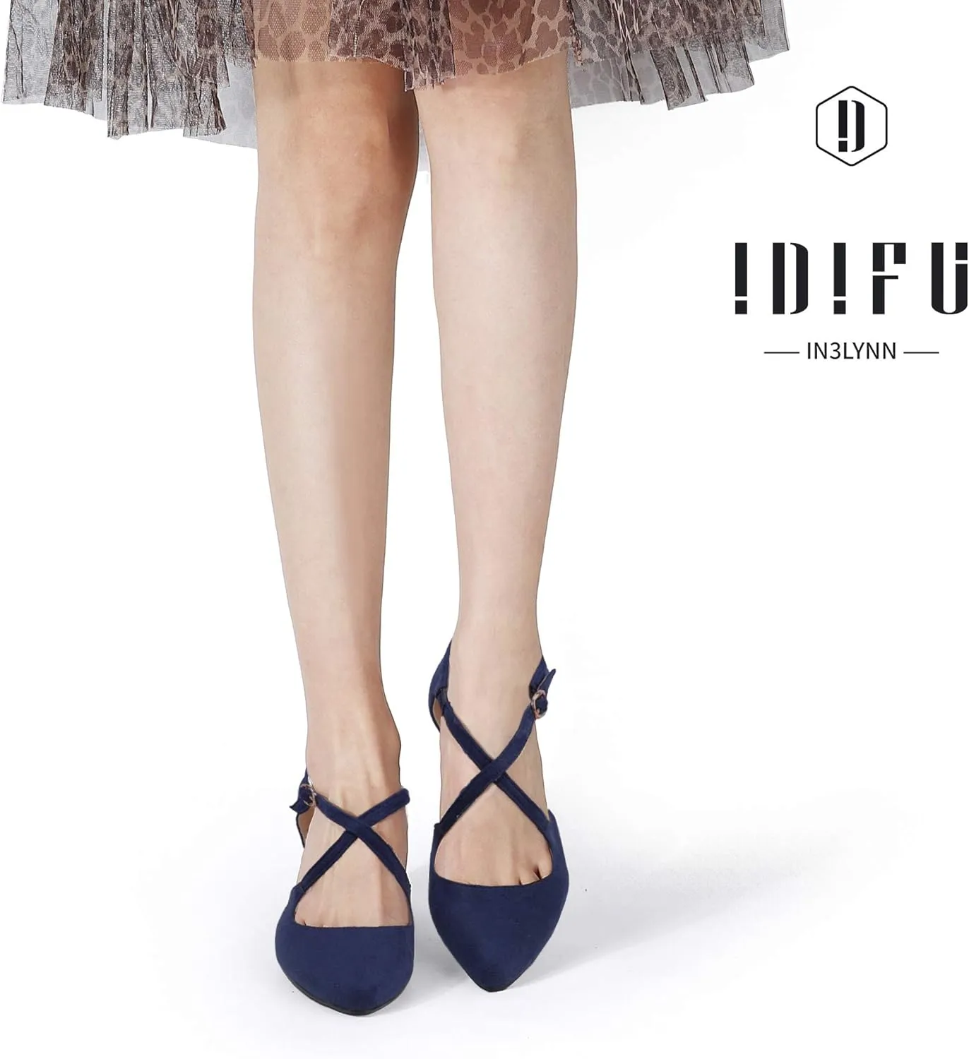 IDIFU Women's Lynn Dress Low Heeled Pumps Closed Pointed Toe Block Chunky Heel Cross Strap Wedding Bridal Party Office Shoes