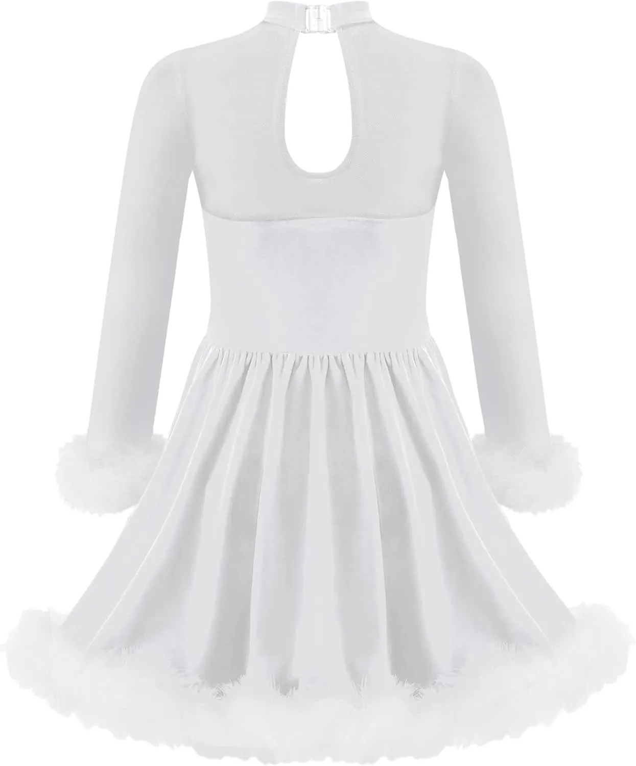 iiniim Girls Kids Faux Fur Figure Ice Skating Dress Christmas Competition Dance Wear Costume