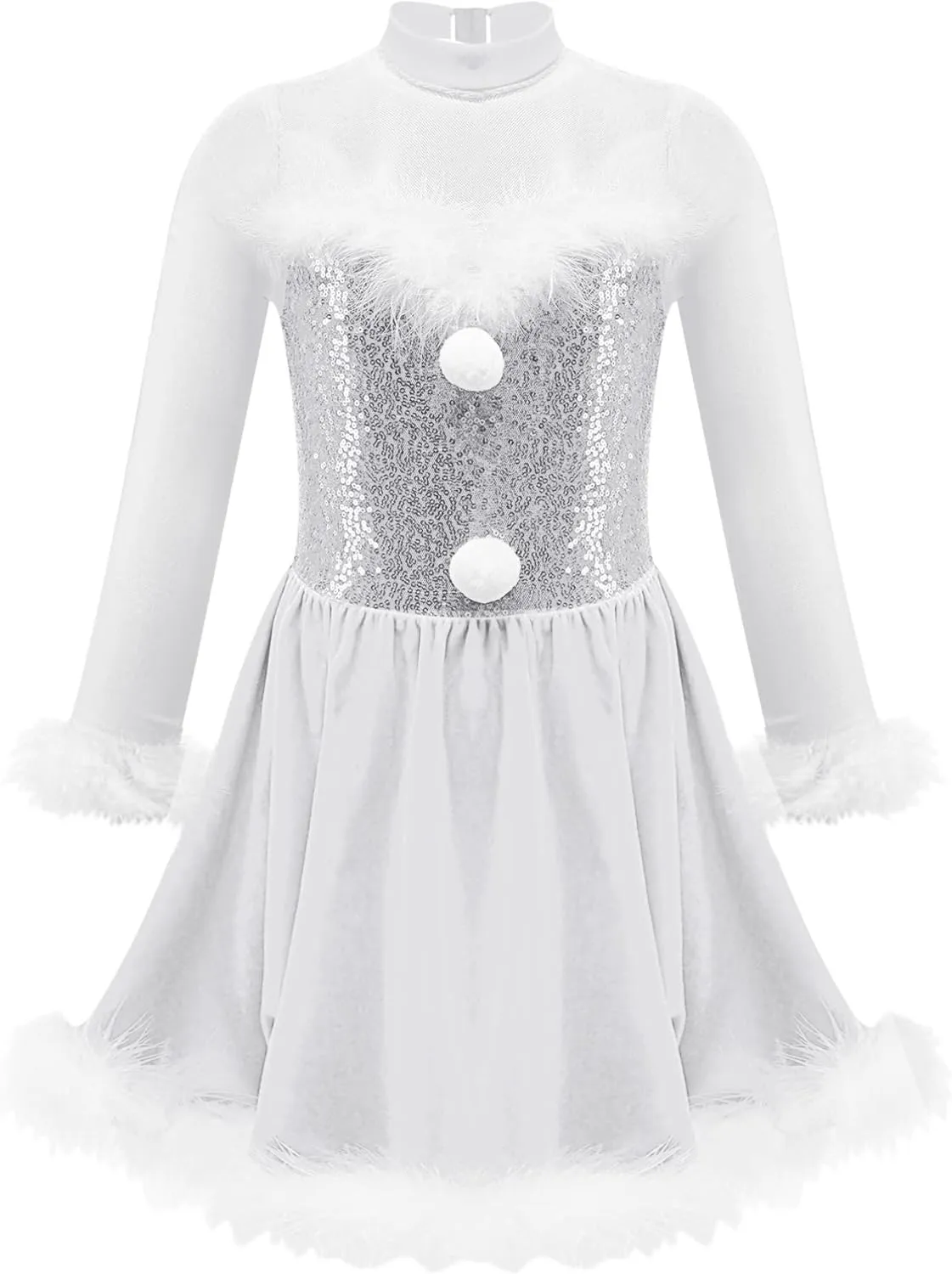 iiniim Girls Kids Faux Fur Figure Ice Skating Dress Christmas Competition Dance Wear Costume