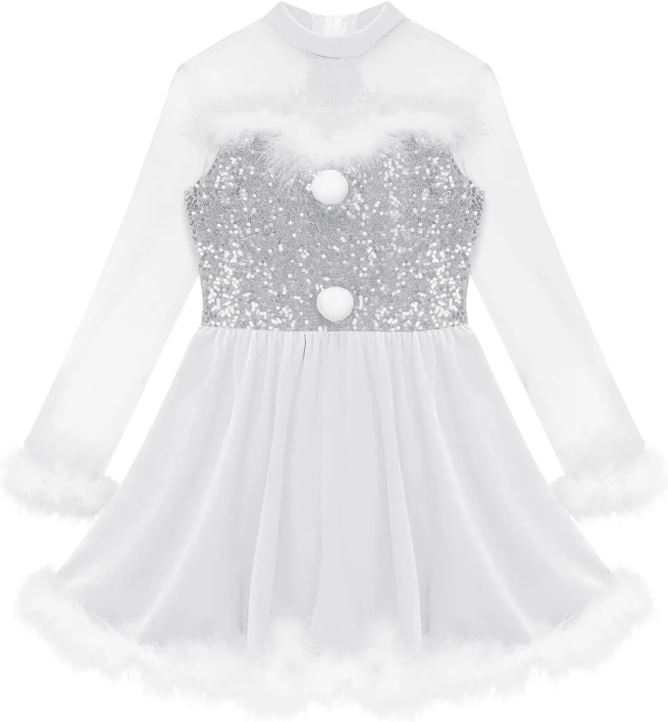 iiniim Girls Kids Faux Fur Figure Ice Skating Dress Christmas Competition Dance Wear Costume