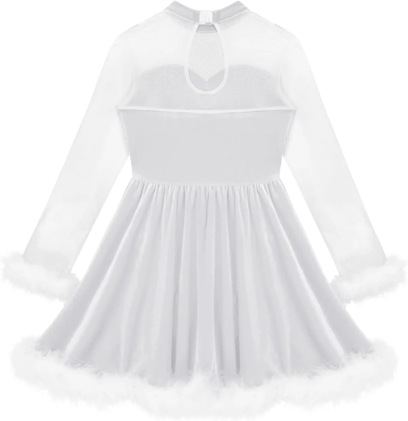 iiniim Girls Kids Faux Fur Figure Ice Skating Dress Christmas Competition Dance Wear Costume