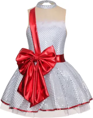 iiniim Kids Girls Sequins Ballet Leotard Dress Gymnastic Figure Ice Skating Dress Christmas Party Costume
