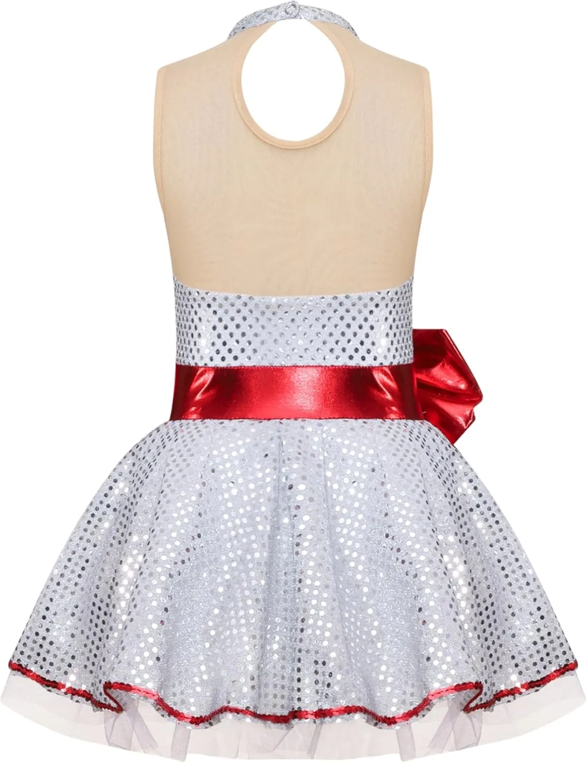 iiniim Kids Girls Sequins Ballet Leotard Dress Gymnastic Figure Ice Skating Dress Christmas Party Costume