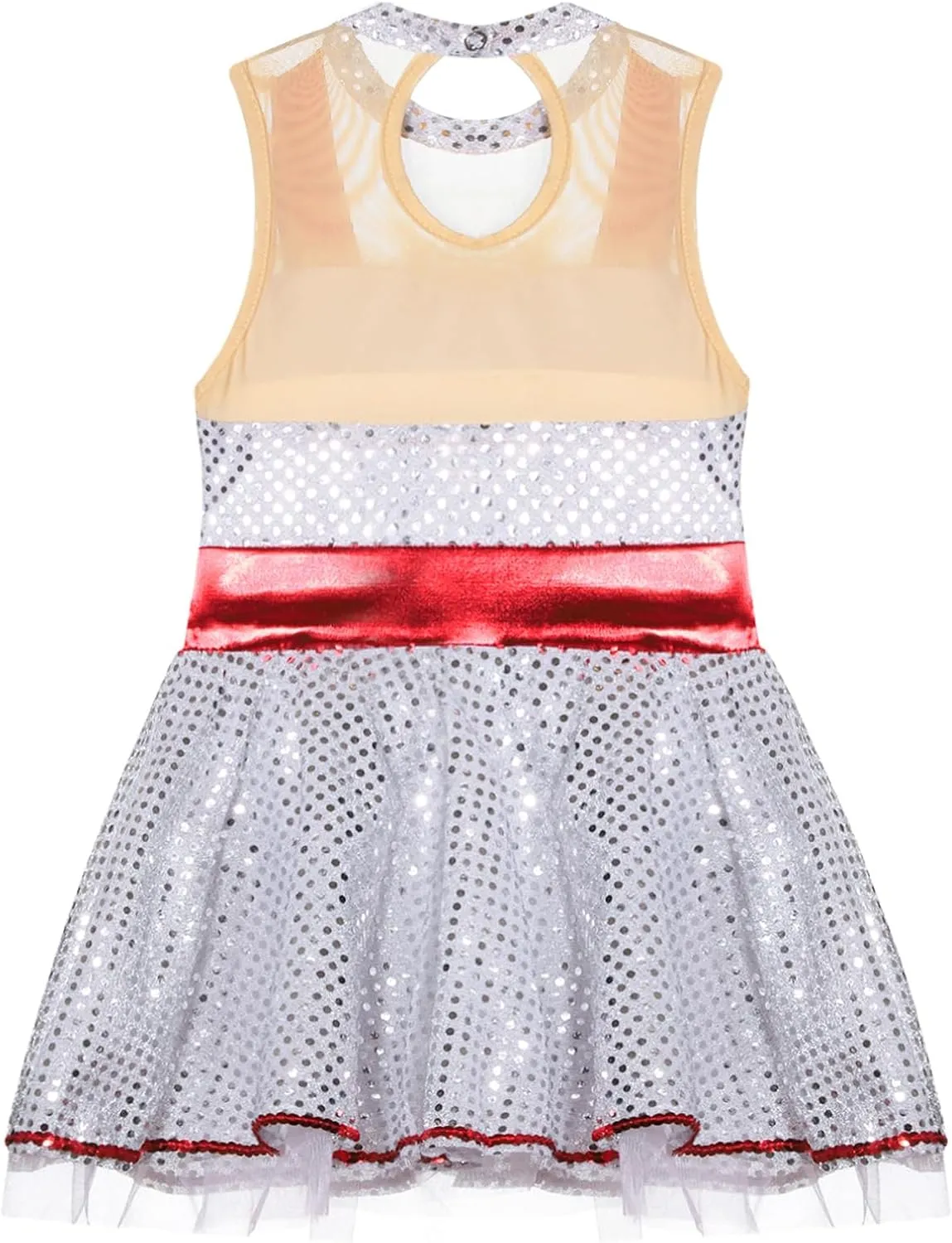 iiniim Kids Girls Sequins Ballet Leotard Dress Gymnastic Figure Ice Skating Dress Christmas Party Costume