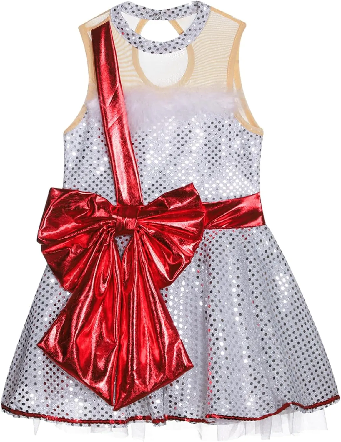 iiniim Kids Girls Sequins Ballet Leotard Dress Gymnastic Figure Ice Skating Dress Christmas Party Costume