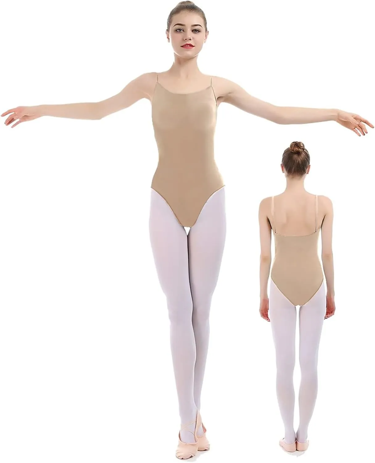 iMucci Professional Women and Girl Nude Leotard Seamless Camisole Undergarment with Transition Strap