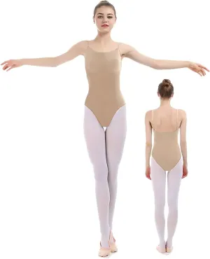 iMucci Professional Women and Girl Nude Leotard Seamless Camisole Undergarment with Transition Strap