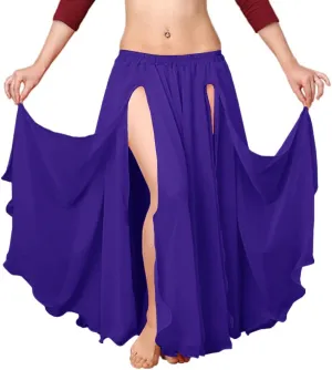 Indian Trendy Chiffon Double Layer 2 Front Slit Skirt Belly Dance Tribal Panel Jupe Split Rock