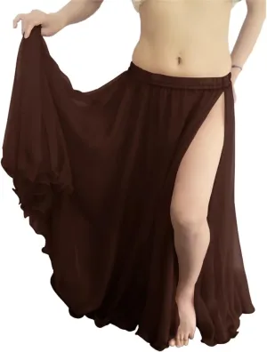 Indian Trendy Women Maxi Chiffon Double Layer 1 Slit Skirt Belly Dance Tribal Panel Jupe Rock