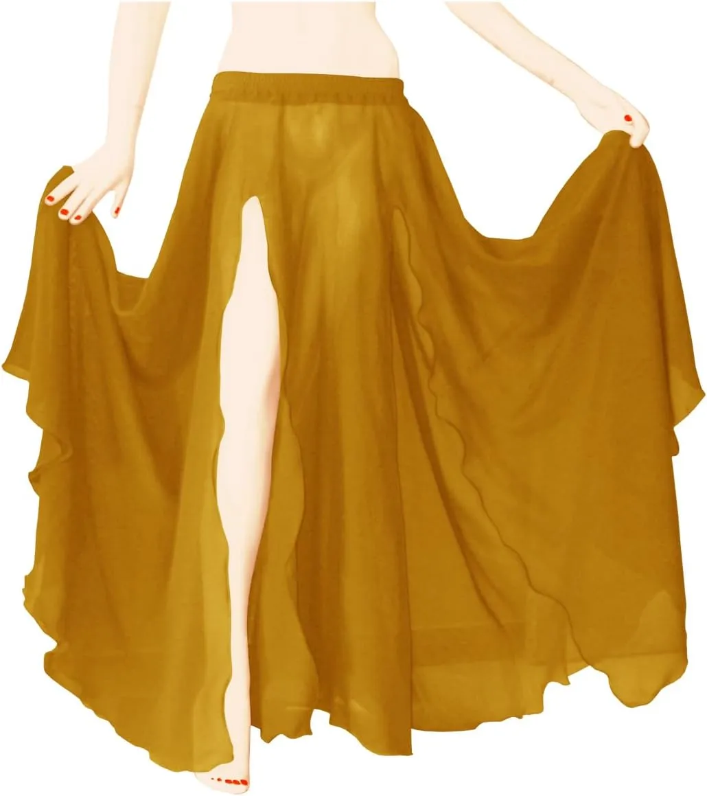 Indian Trendy Women's Full/Ankle Length 2 Front Slit Chiffon Skirt Full Circle Swing Belly Dance 9 Yard
