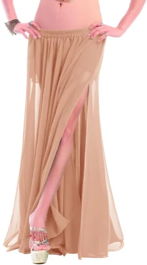 Indian Trendy Women's Full/Ankle Length 2 Side Slit Chiffon Skirt Full Circle Swing Belly Dance 9 Yard