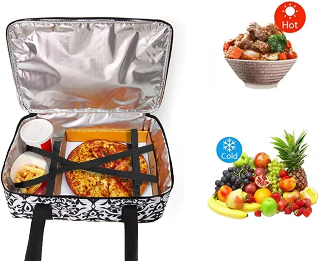 Insulated Casserole Carrier Fit 9"x13" Lasagna Baking Dish for Hot or Cold Food Transport,Thermal Lunch Warmer Tote Bag Upgrade add Fixing Strap for Gathering,Camping,Travel,Cookouts,Parties-Black