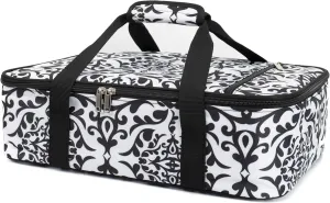 Insulated Casserole Carrier Fit 9"x13" Lasagna Baking Dish for Hot or Cold Food Transport,Thermal Lunch Warmer Tote Bag Upgrade add Fixing Strap for Gathering,Camping,Travel,Cookouts,Parties-Black