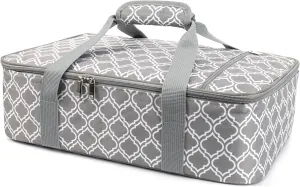Insulated Casserole Carrier Fit 9"x13" Lasagna Baking Dish for Hot or Cold Food Transport,Thermal Lunch Warmer Tote Bag Upgrade add Fixing Strap for Gathering,Camping,Travel,Cookouts,Parties-Laurel