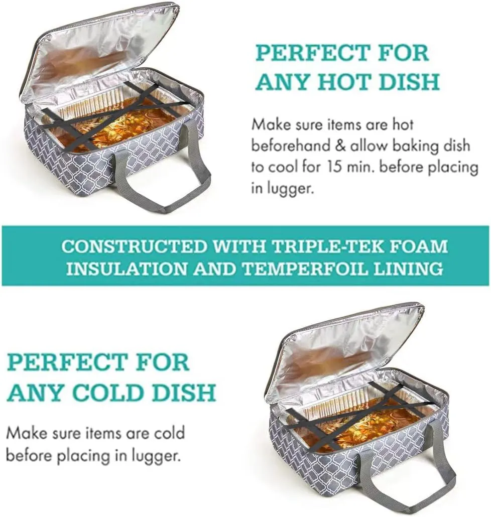 Insulated Casserole Carrier Fit 9"x13" Lasagna Baking Dish for Hot or Cold Food Transport,Thermal Lunch Warmer Tote Bag Upgrade add Fixing Strap for Gathering,Camping,Travel,Cookouts,Parties-Laurel