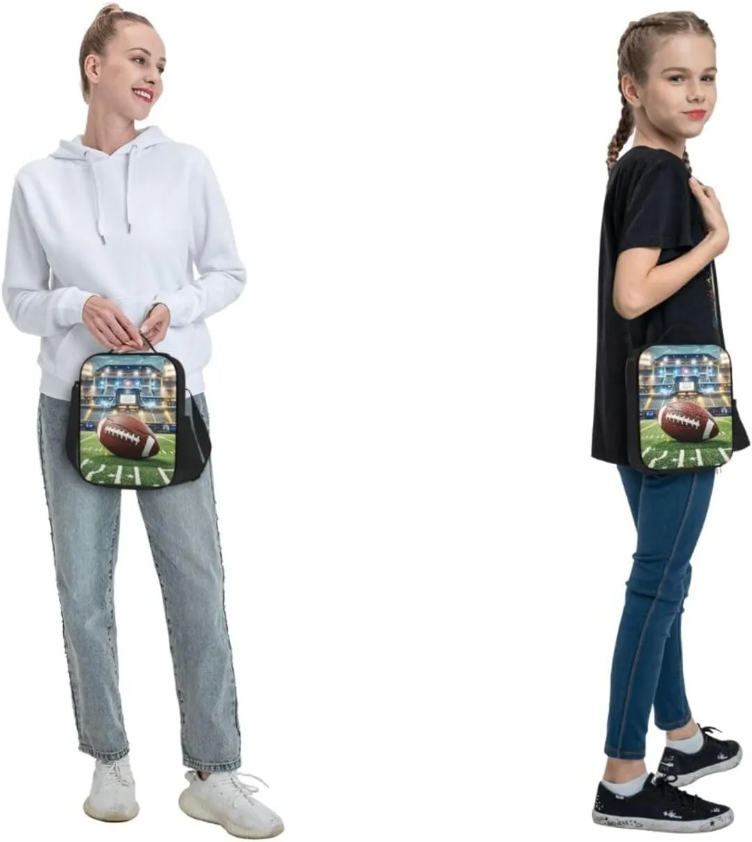 Insulated Lunch Bag American Football Field and Ball Lunch Box for Women Men Reusable Lunch Tote Bag for Work Picnic Travel