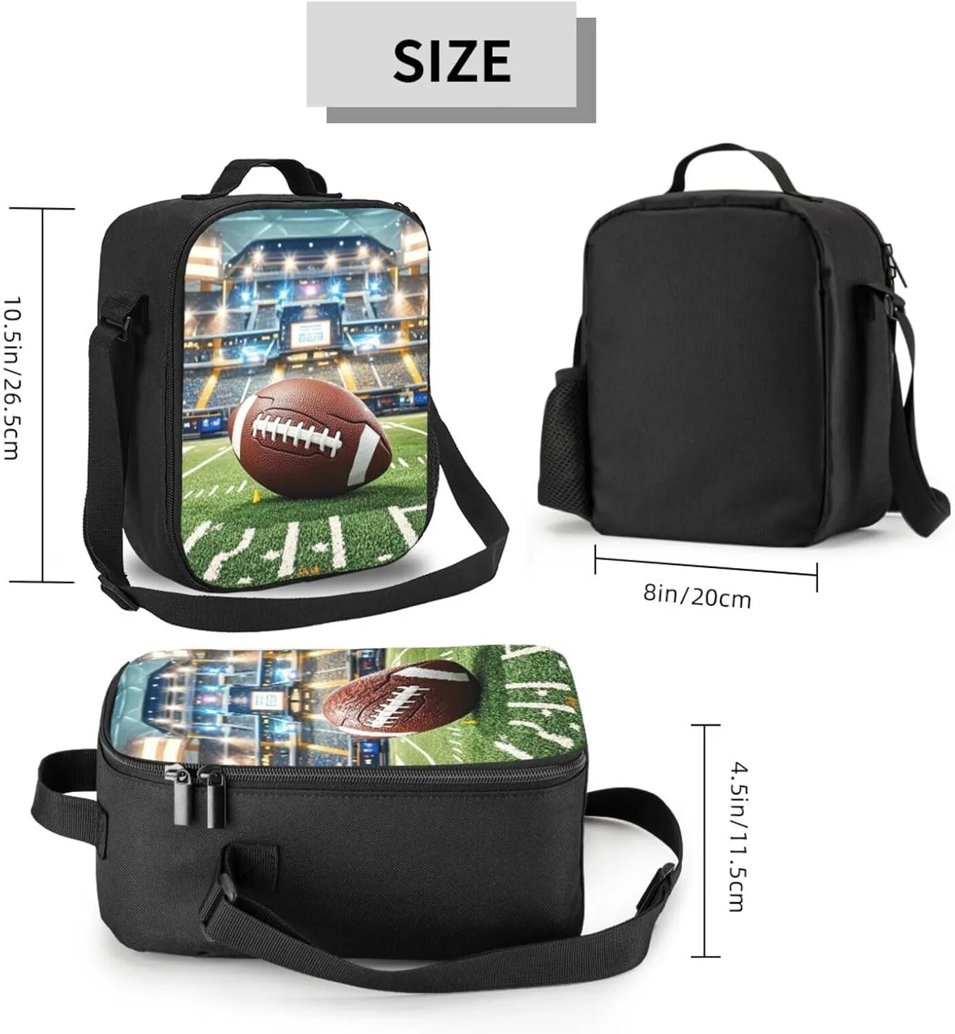 Insulated Lunch Bag American Football Field and Ball Lunch Box for Women Men Reusable Lunch Tote Bag for Work Picnic Travel