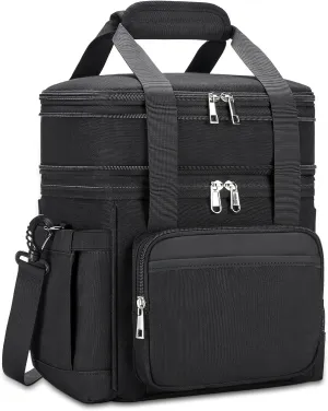 Insulated Lunch Bag & Lunch Box for Men - Double Deck Reusable Lunch Bag for Women Tote Cooler Bag Leakproof Soft Expandable - Large Lunchbox for Work/Adult/Picnic/Outdoor(Black，15L)